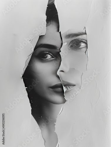 Wallpaper Mural Artistic Monochrome Portrait of a Woman with Torn Paper Effect Torontodigital.ca