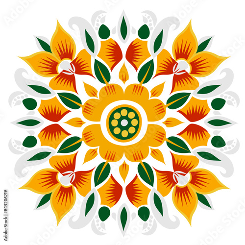 Rangoli Flower Pattern on White Background