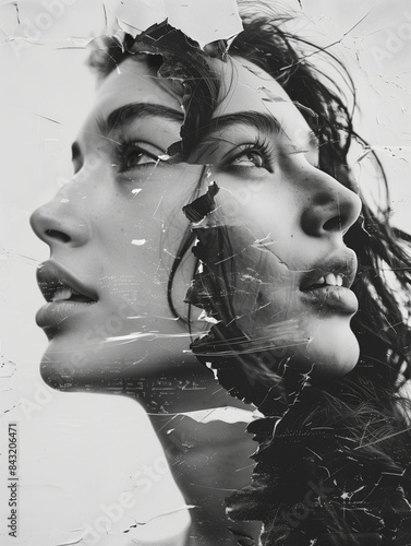 Double Exposure Portrait of a Young Woman with Natural Elements