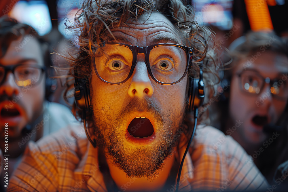 Φωτογραφία Stock market traders reacting with panic and anxiety as they watch plummeting prices on monitors