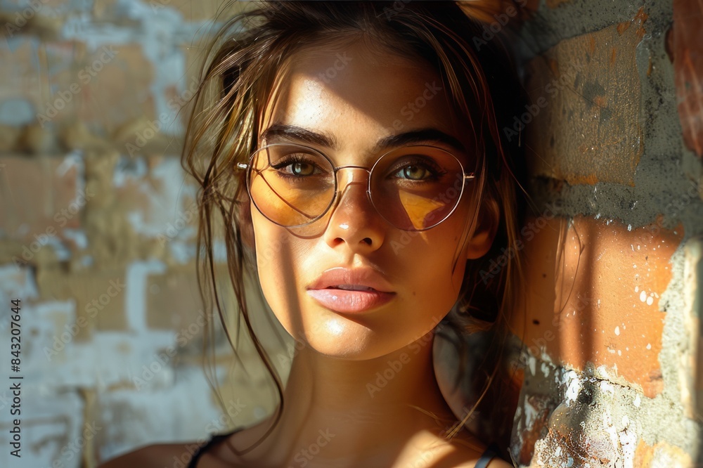 A woman with long hair is pictured wearing brown glasses with a classic theme. A woman with long hair is pictured wearing brown glasses with a classic theme.