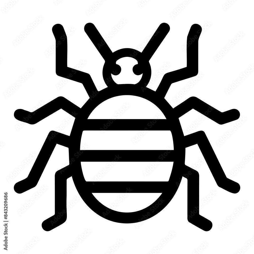 Black and white outline icon of a striped bug, showing simple and minimalistic design for easy identification. Black and white outline icon of a striped bug, showing simple and minimalistic design for easy identification.