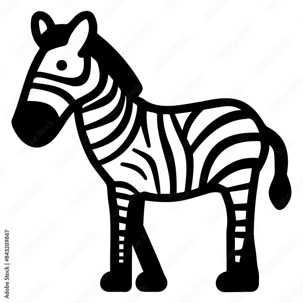 A cute, stylized black and white cartoon icon of a zebra standing upright, featuring distinctive stripes. A cute, stylized black and white cartoon icon of a zebra standing upright, featuring distinctive stripes.