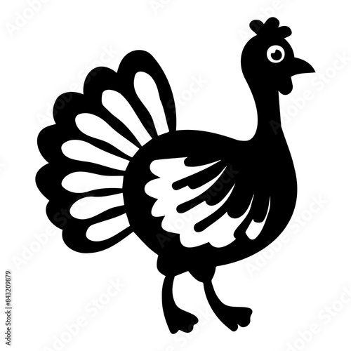 Black and white cartoon illustration of a turkey, suitable for Thanksgiving, farming, and poultry-related projects.