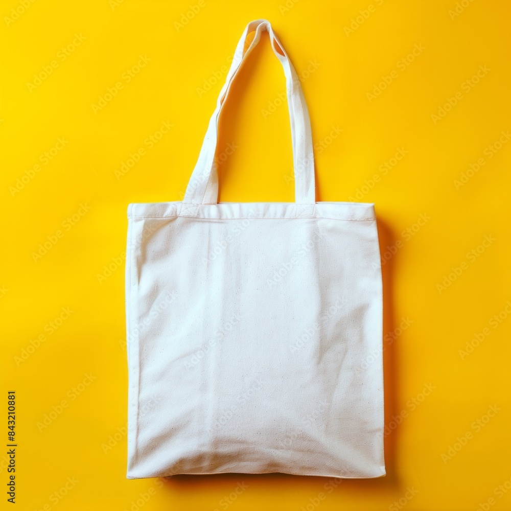 White tote bag isolated on light yellow background. Mock-up White tote bag isolated on light yellow background. Mock-up