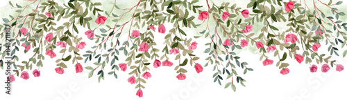 pink green floral watercolor border header