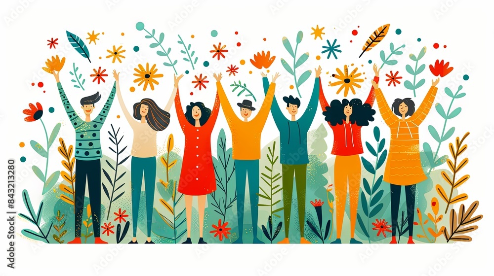 Vector illustration depicting a group of business people celebrating the success. Editable stroke Vector illustration depicting a group of business people celebrating the success. Editable stroke