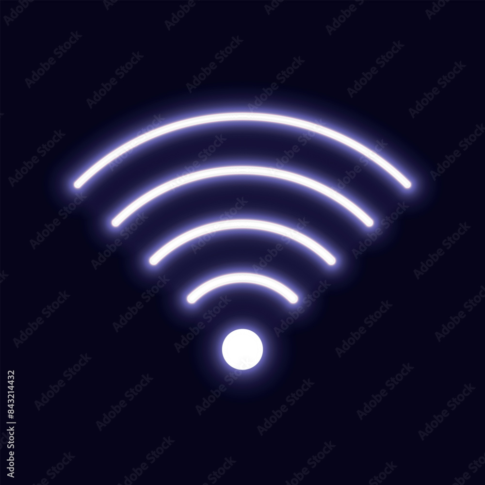 square glowing Wi-Fi signal icon, waves emanating from the source, glowing neon tubes effect on dark background. Vector illustration eps10 square glowing Wi-Fi signal icon, waves emanating from the source, glowing neon tubes effect on dark background. Vector illustration eps10
