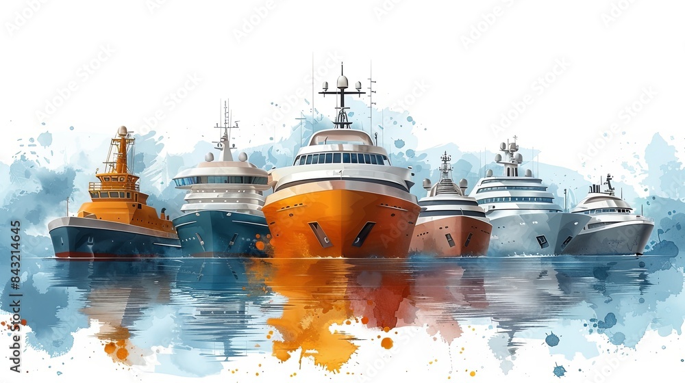 Various ship set, marine transport. Collection of tanker, sailboat, freight, cargo, yacht, fishing boat, cruise liner, speedboat. Shipping vessel, nautical voyage and resort. Vector illustration Various ship set, marine transport. Collection of tanker, sailboat, freight, cargo, yacht, fishing boat, cruise liner, speedboat. Shipping vessel, nautical voyage and resort. Vector illustration