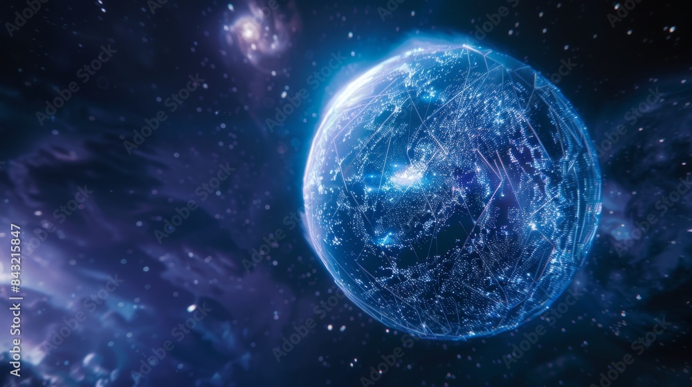 Fototapeta premium Abstract glowing sphere in dark background for digital or technology themed designs