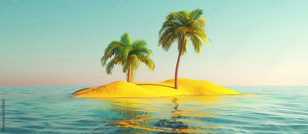 Obraz premium Desert Tropical Island with Idyllic Lagoon a Classic Honeymoon Travel Destination.