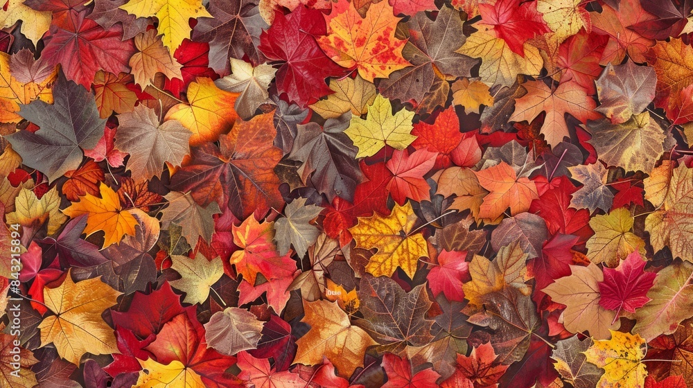 Cozy autumn with a delightful seamless pattern featuring an array of colorful autumn leaves. Banner wallpaper copy space Cozy autumn with a delightful seamless pattern featuring an array of colorful autumn leaves. Banner wallpaper copy space