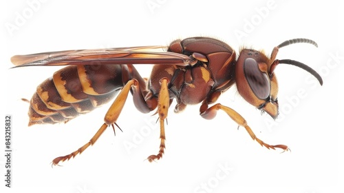 European hornet insect displaying its wings on a white background