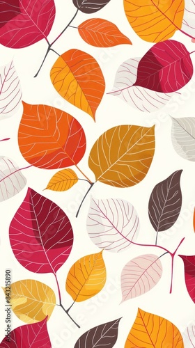 Cozy autumn with a delightful seamless pattern featuring an array of colorful autumn leaves. Banner wallpaper copy space