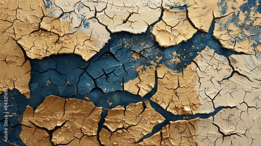 Abstract gold and blue cracked texture background for modern interior decor Abstract gold and blue cracked texture background for modern interior decor
