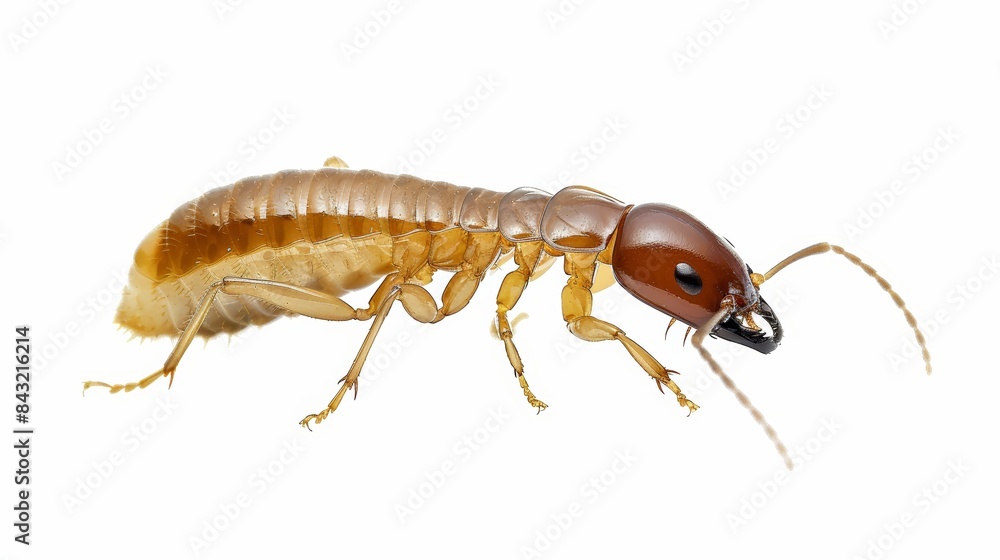 Subterranean termite soldier walking on a white background in close-up view Subterranean termite soldier walking on a white background in close-up view