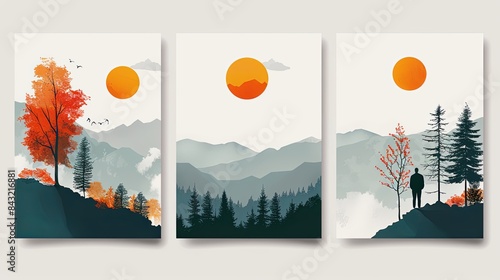 Two modern card with ESG concept. Postcard about environmental, social governance and environmental sustainability. Vector illustration in flat style photo