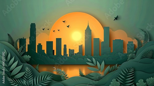 Two modern card with ESG concept. Postcard about environmental, social governance and environmental sustainability. Vector illustration in flat style photo