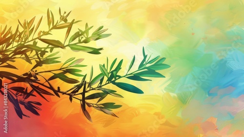 Abstract watercolor leaves painting for nature or home design