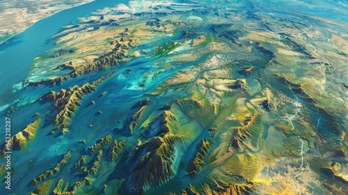 Aerial view of a canyon with a river flowing through it