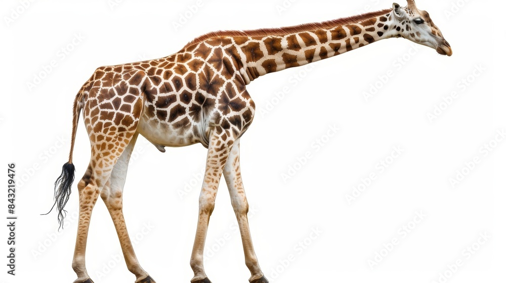 Obraz premium Majestic giraffe walks proudly, displaying its unique patterned coat