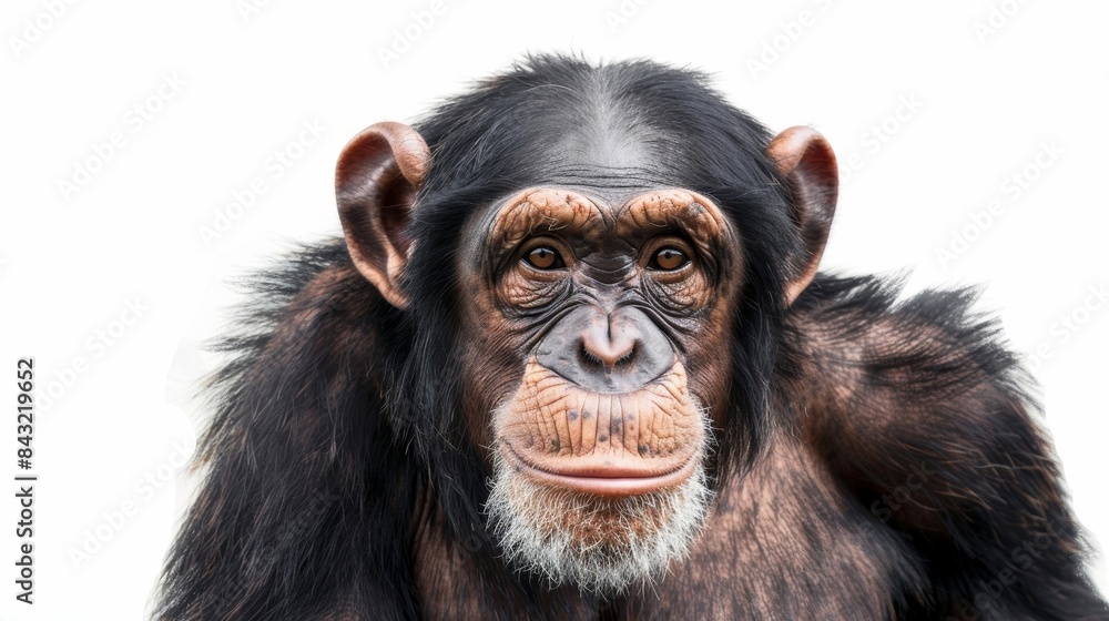 Contemplative adult chimpanzee with a calm expression on its face Contemplative adult chimpanzee with a calm expression on its face