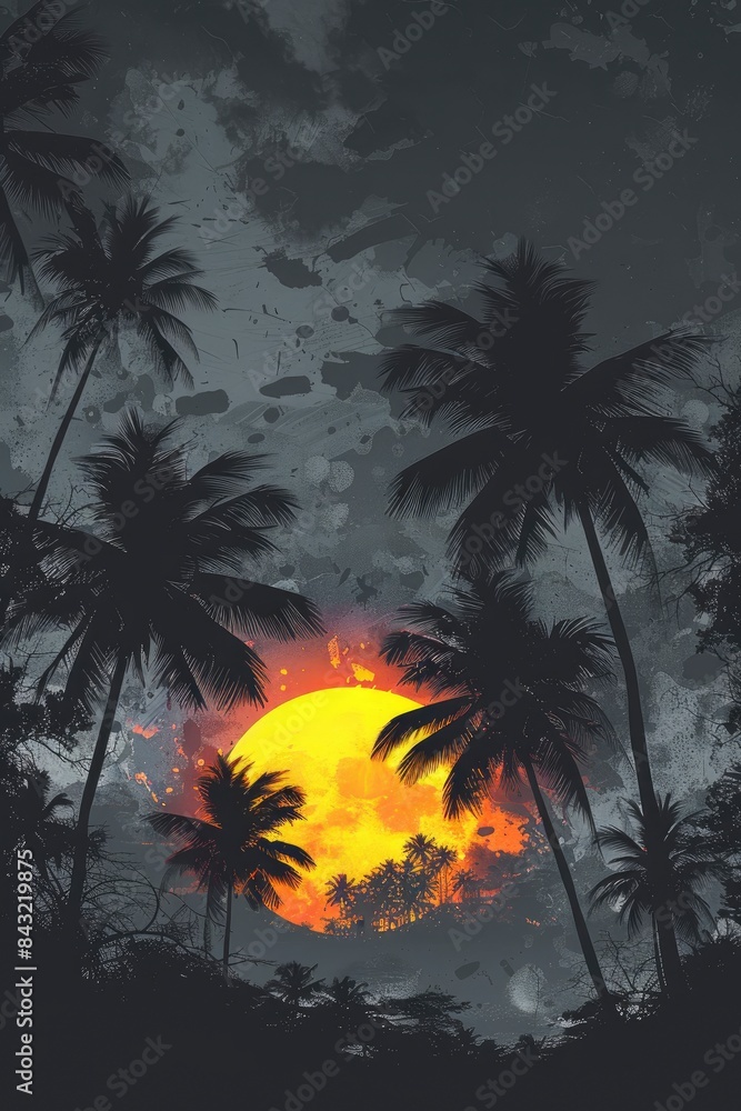Tropical sunset pattern with palm trees and warm hues Tropical sunset pattern with palm trees and warm hues