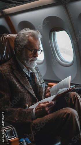 old man works on notebook in airplane   © SkoldPanda