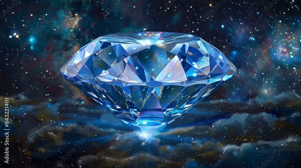 Blue diamond in space for luxury or cosmic designs Blue diamond in space for luxury or cosmic designs