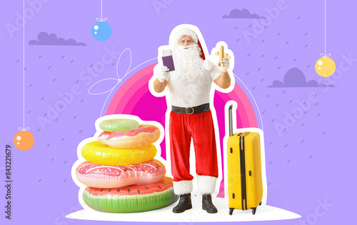 Santa Claus with luggage on...