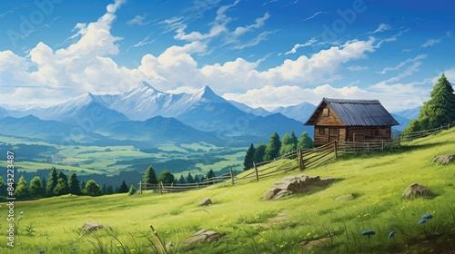 Wallpaper Mural house on the top of hill on green savannah nature landscape Torontodigital.ca