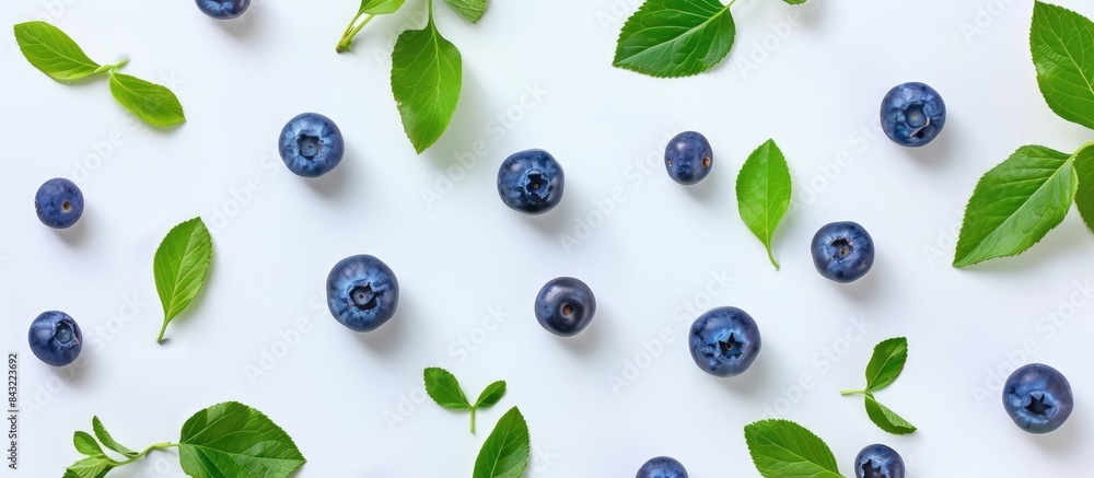 Blueberries and leaves on a white background. Blueberries and leaves on a white background.