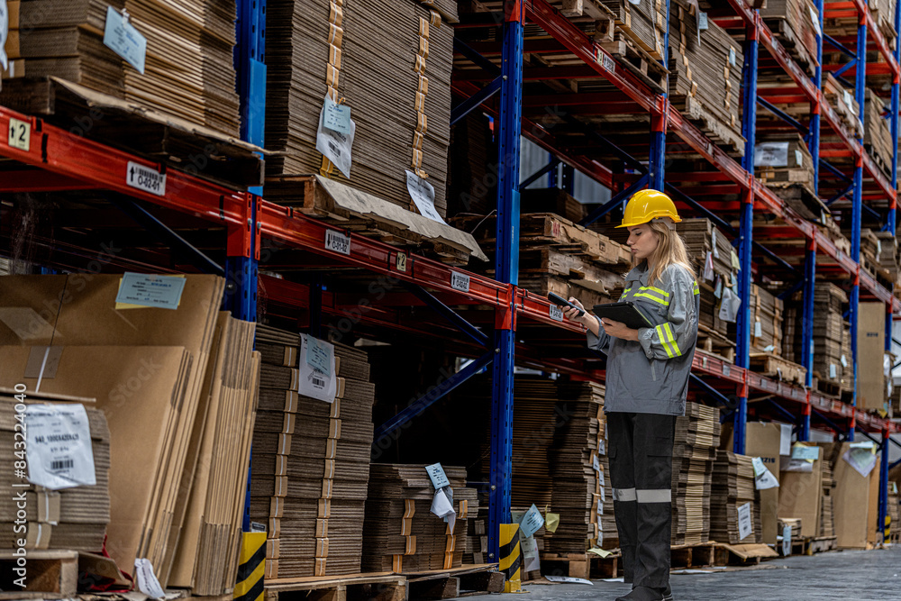 man worker walking and checking stock items for shipping. male inspecting the store factory. Logistics employees holding folders at on site warehouse area for shipping transportation. man worker walking and checking stock items for shipping. male inspecting the store factory. Logistics employees holding folders at on site warehouse area for shipping transportation.