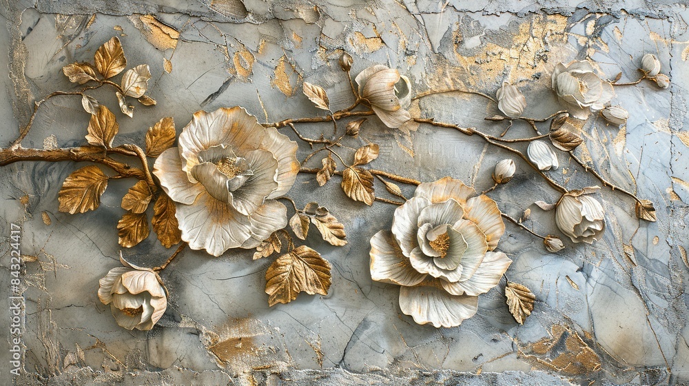 Marble Background Wall Art Panels with Elegant Flower Designs Marble Background Wall Art Panels with Elegant Flower Designs