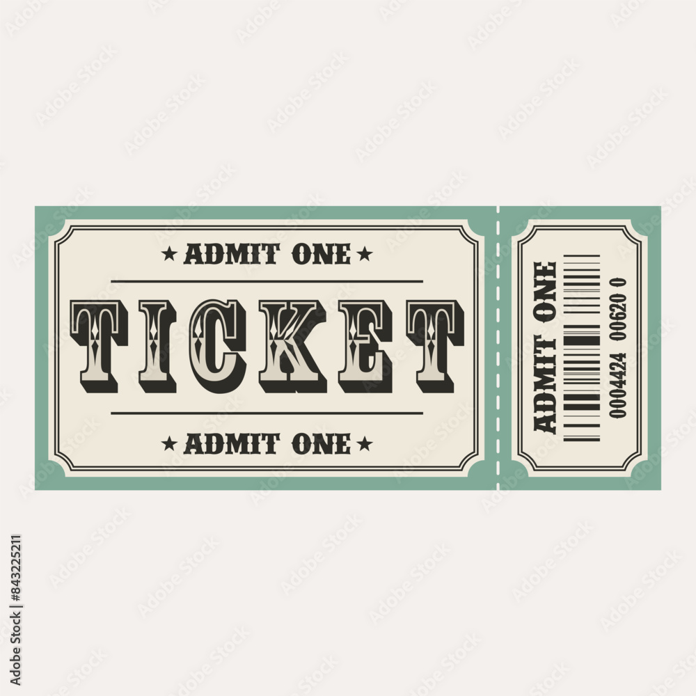 Retro ticket design template. Admit one. Vector illustration Retro ticket design template. Admit one. Vector illustration