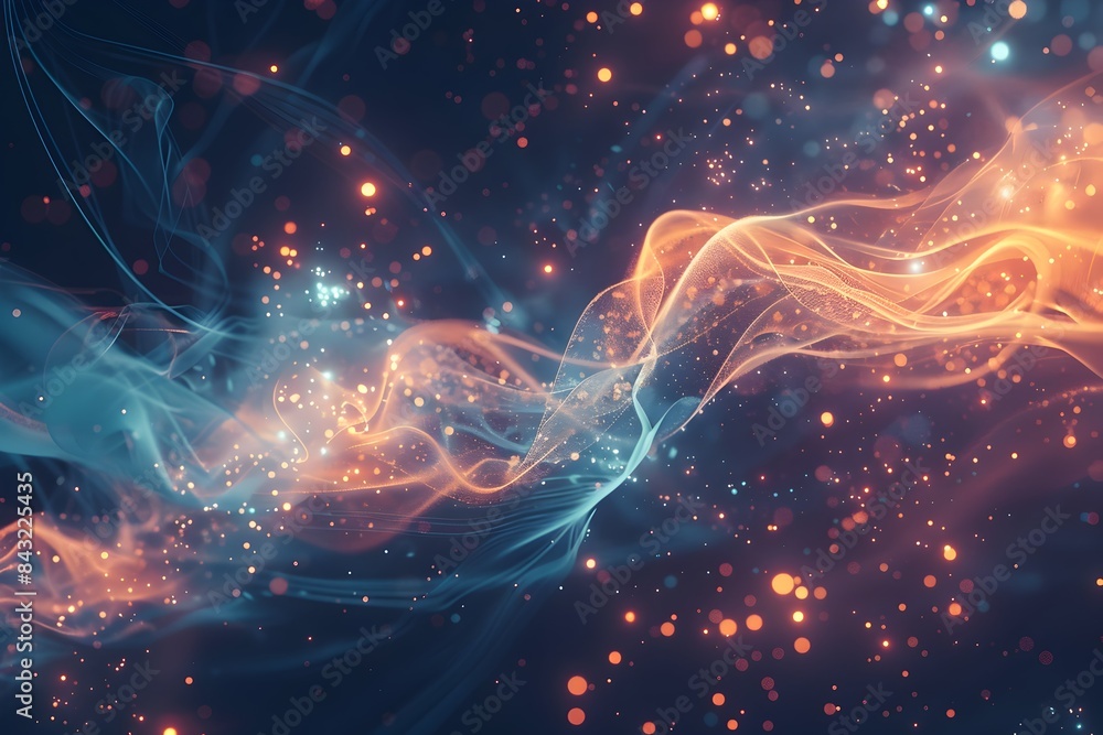A blue and orange swirl of light with many small dots. The swirl is in the middle of the image and is surrounded by a blue background A blue and orange swirl of light with many small dots. The swirl is in the middle of the image and is surrounded by a blue background