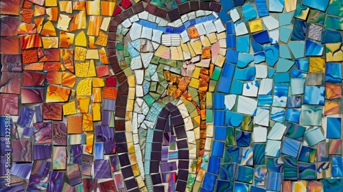 Colorful mosaic tooth sculpture for dental or art themed designs