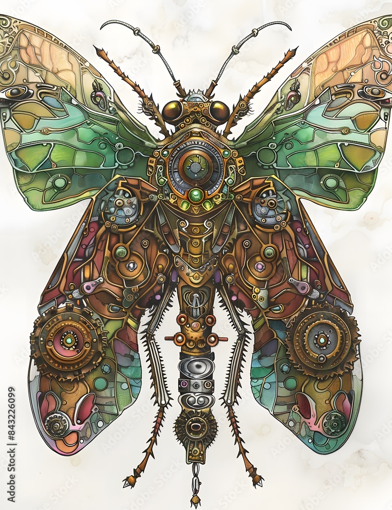 Mechanical Bugs Coloring Page with Steampunk Style Stock Illustration ...
