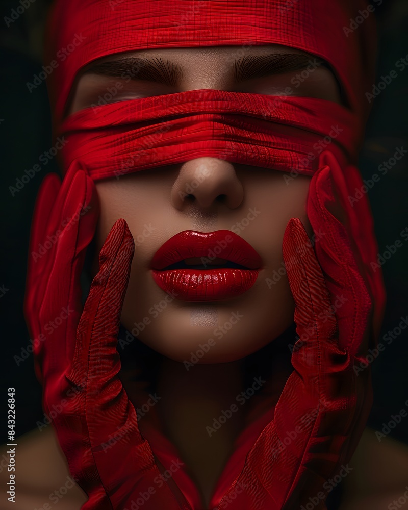 Mysterious Woman: Red Lips, Gloves, and Blindfold
Mysterious Woman: Red Lips, Gloves, and Blindfold