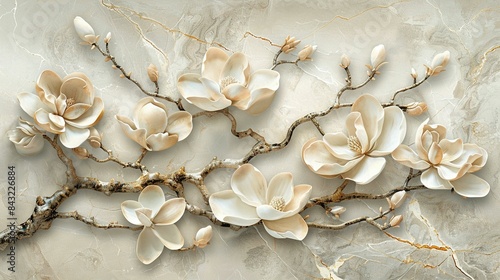 Marble-Backed Wall Art Panels with Intricate Flower Designs