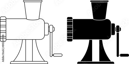 side view hand meat grinder icon set