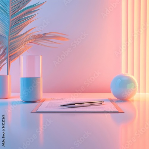 An illustration of Loan agreement in soft colors white background 3d minimal style glass material, soft lighting, blender, C4D, 8k photo