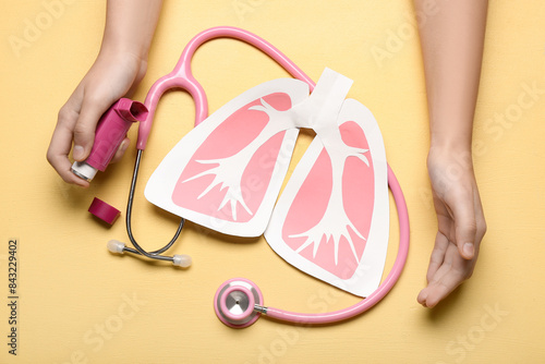 Female hands with asthma in...