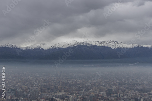 Obraz na płótnie Skyline of Santiago de Chile with modern office buildings, with Cordilheiras mountains at the background. w salonie