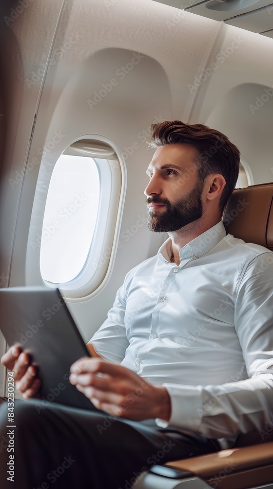 Fototapeta premium businessman working on a plane