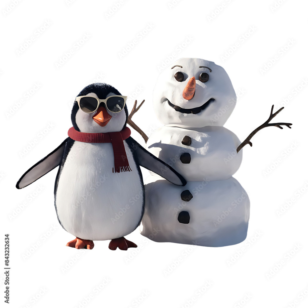 Fototapeta premium Penguin and snowman together