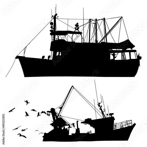 barcos, silueta, barco de pesca, barco pesquero, pegatina, ilustracion, vector