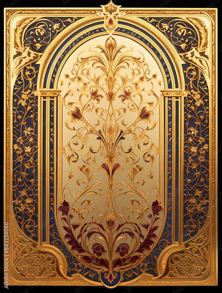 A golden door with an Art Nouveau pattern, detailed and ornately adorned in gold leaf A golden door with an Art Nouveau pattern, detailed and ornately adorned in gold leaf