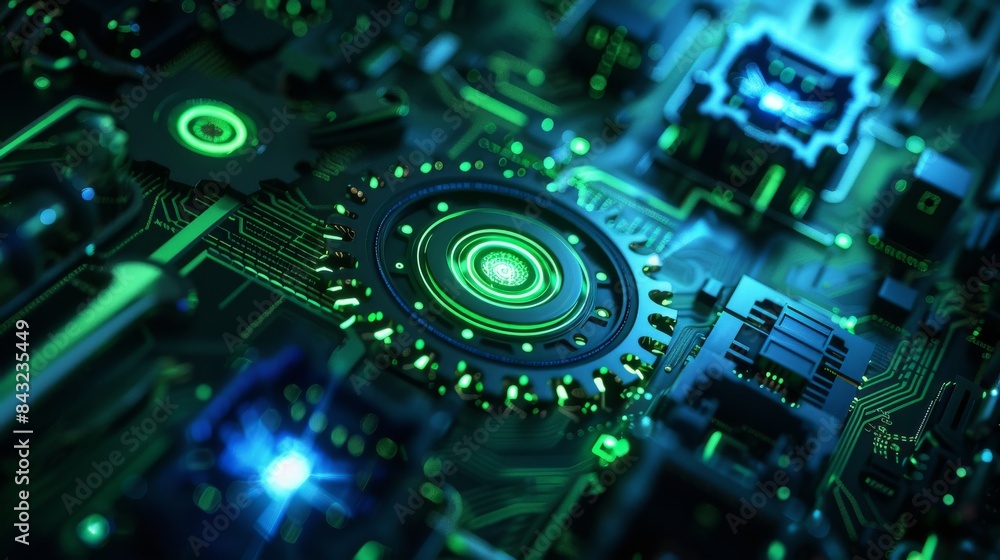 Futuristic Circuit Board With Glowing Green Lines For Technology Or Sci-fi Designs Futuristic Circuit Board With Glowing Green Lines For Technology Or Sci-fi Designs