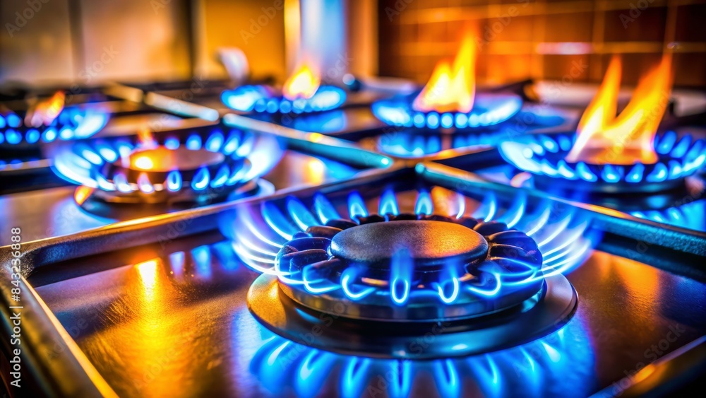 Vibrant blue flames dance across a domestic kitchen stove top, evoking a sense of warmth and energy, with subtle orange undertones and a blurred background. Vibrant blue flames dance across a domestic kitchen stove top, evoking a sense of warmth and energy, with subtle orange undertones and a blurred background.